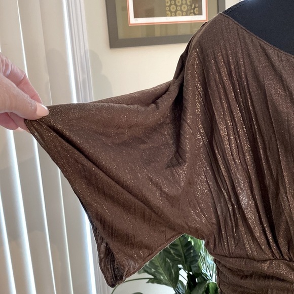 Y2K le Château  boat neck blouse, brown & gold threading, ruched sides & waist🤎 - Picture 5 of 9